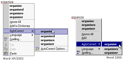 Adding to AutoCorrect through right-click.