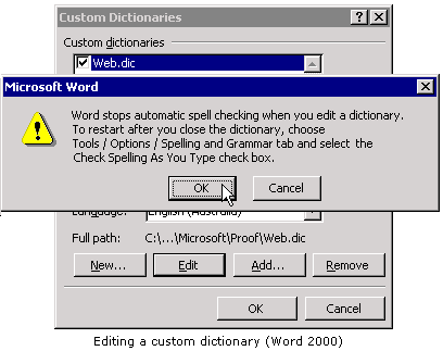 Editing a custom dictionary - Word 2000.