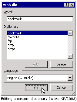 Editing a custom dictionary - Word XP/2003.