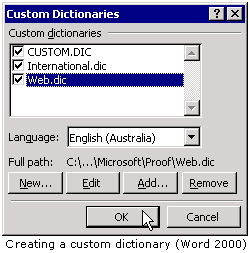 Creating a new custom dictionary - Word 2000.